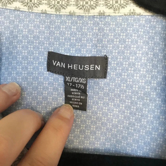 Men's Van Heusen Blue Patterned Button Up Shirt - Picture 2 of 4